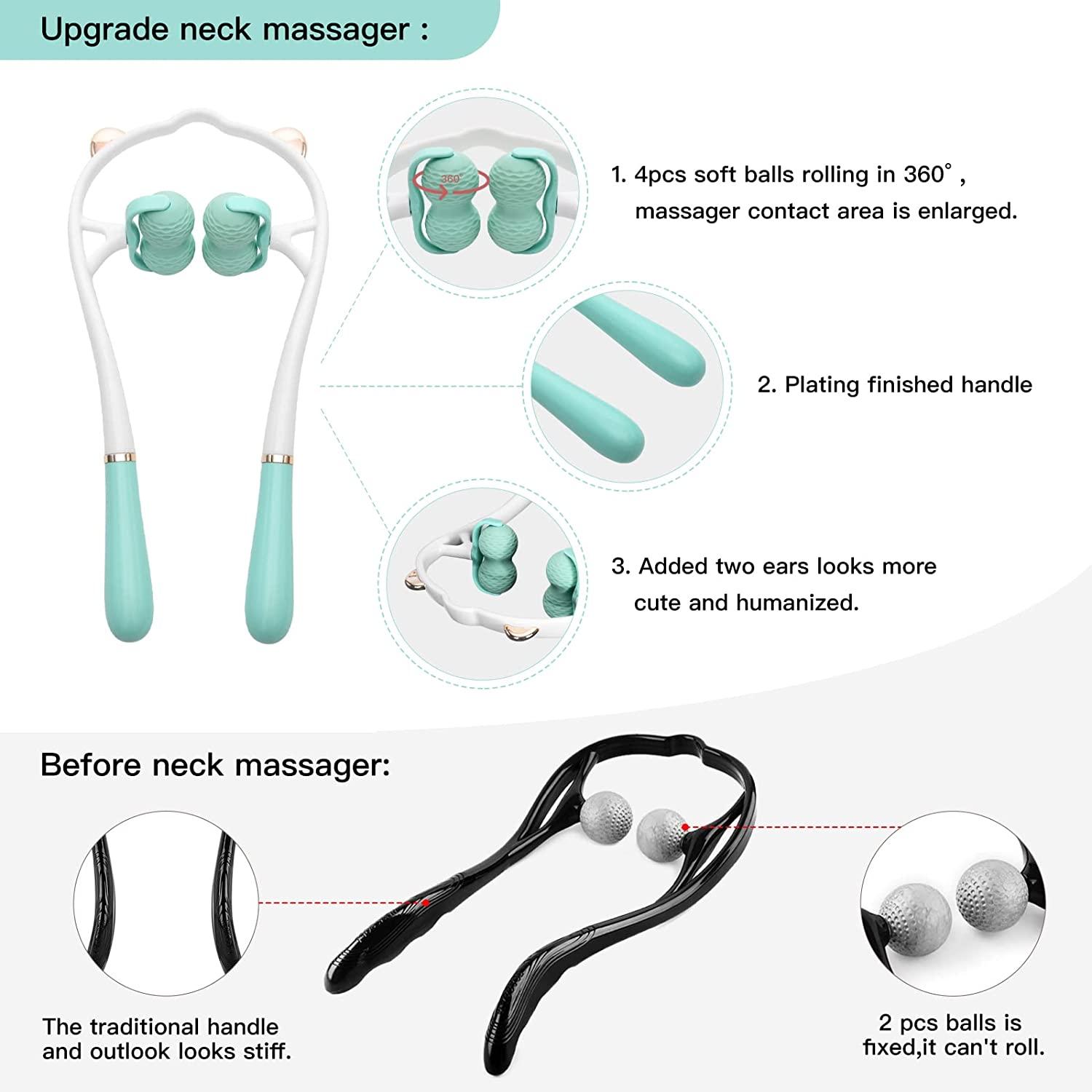 Veewook Upgrade 360° Dual Roller Ball Rolling Manual Neck Massager Tool