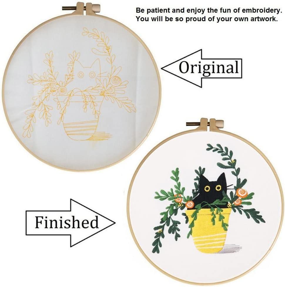 mopulo Embroidery Kit for Adults Beginners Starter Cross Stich Kit with  Black Cat Flower Pattern Stamped Embroidery Cloth Hoops Threads Needles  Easy Handmade Needlepoint Kits Black Kitty White Yellow