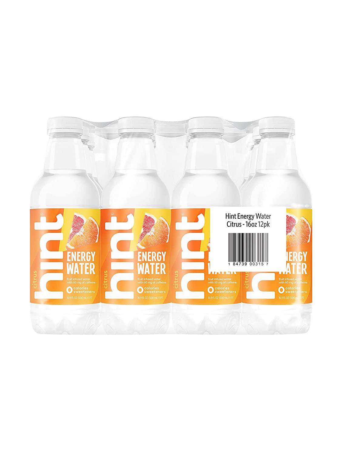 Hint Energy Water Citrus,16 Fl Oz (Pack of 12), Caffeinated Water