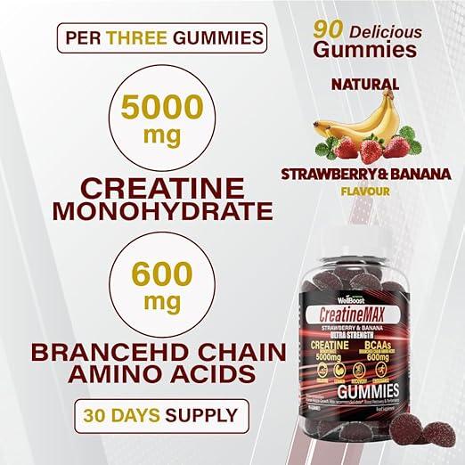 Revigr Max 5000mg 90 Creatine Monohydrate Gummies Added 500mg BCAAs 500mg L-Carnitine Vegan