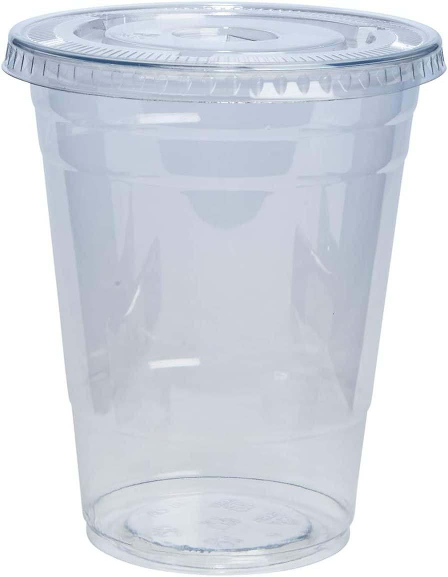 100 Sets 16 oz. Crystal Clear Plastic Cups With Flat Lids