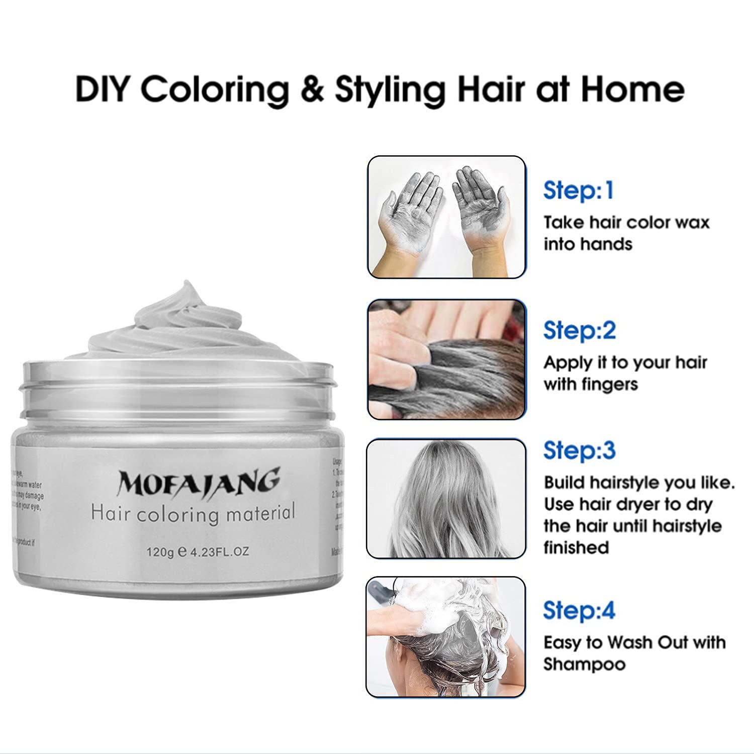 MOFAJANG Temporary Hair Color Wax Hair Dye Hair Paint White Halloween  Cosplay Hair Styling Waxes Halloween Decorations for Hair Instantly Hair  Color Hairstyle Cream Pomades Wash Off Easily