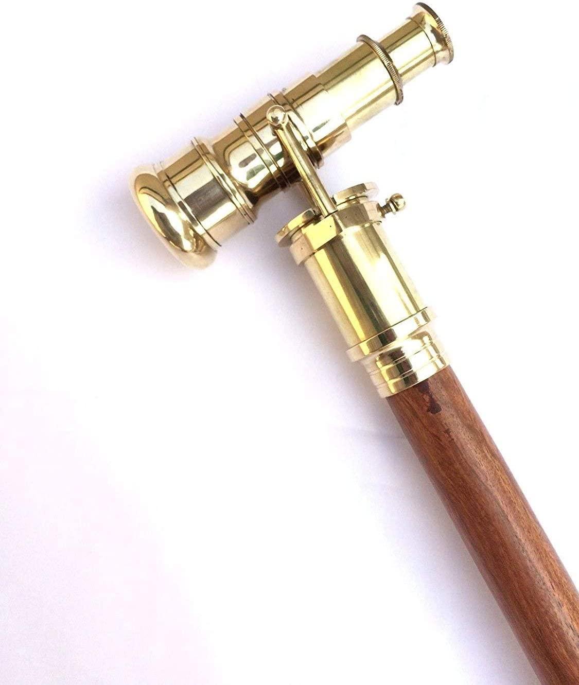 Victorian Walking Cane with Telescope Brass Handle Foldable Nautical Wooden Walking  Stick Ideal Unisex