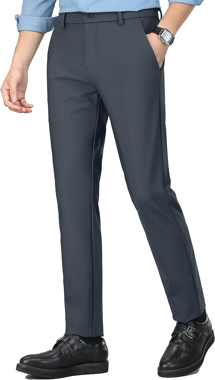 LUSHENUNI Men's Golf Pants - Stretch Slim Fit Dress Pants with Pockets | Lightweight Quick Dry Casual Work Pants in Grey - Size 38 | Buy Now with Express International Delivery | GoSupps.com LUSHENUNI Men's Golf Pants - Stretch Slim Fit Dress Pants with Pockets | Lightweight Quick Dry Casual Work Pants in Grey - Size 38 | Buy Now with Express International Delivery | GoSupps.com
