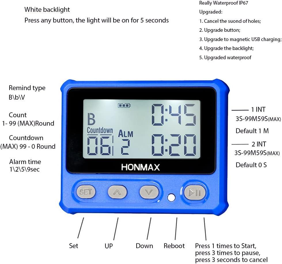 HONMAX Waterproof Interval Timer and Stopwatch with Backlight and Clock