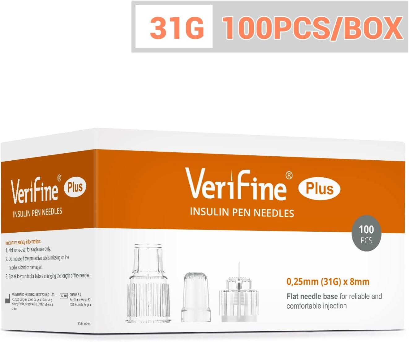 Verifine Insulin Pen Needles Pen Needles 31G 8mm Ultra Fine Diabetic  Needles 100Pcs/Box Compatible with Most Diabetes Pens