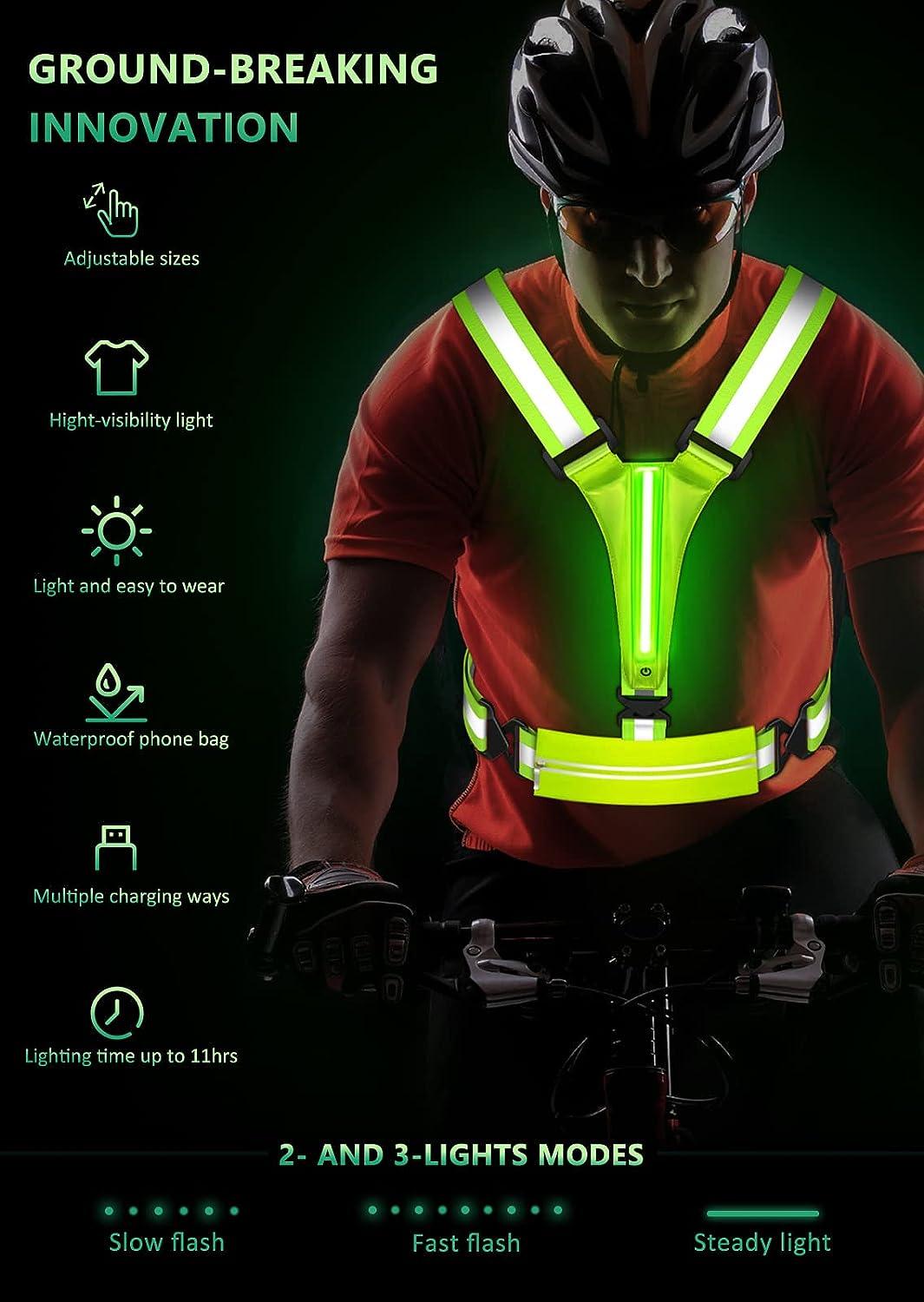 Ylzzrs LED Reflective Vest Running Gear, USB Rechargeable Light Up Running  Vest Chest Phone Holder for Runners Night Walking,6-11hrs Light Adjustable  Waist/Shoulder for Women Men Kids Green