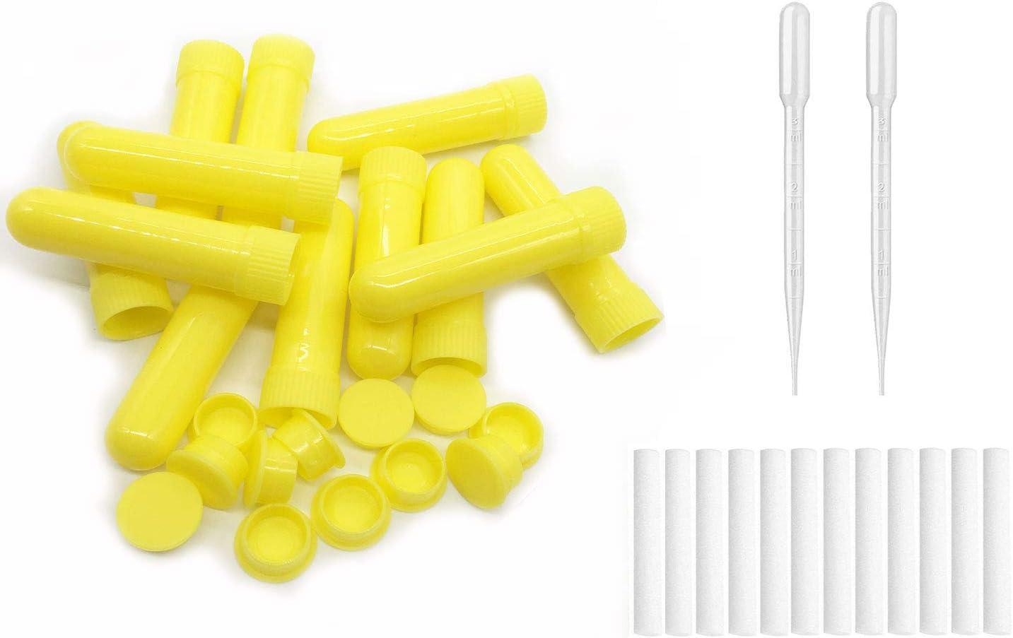 Zison 12 Sets Yellow Essential Oil Inhaler Sticks with Droppers