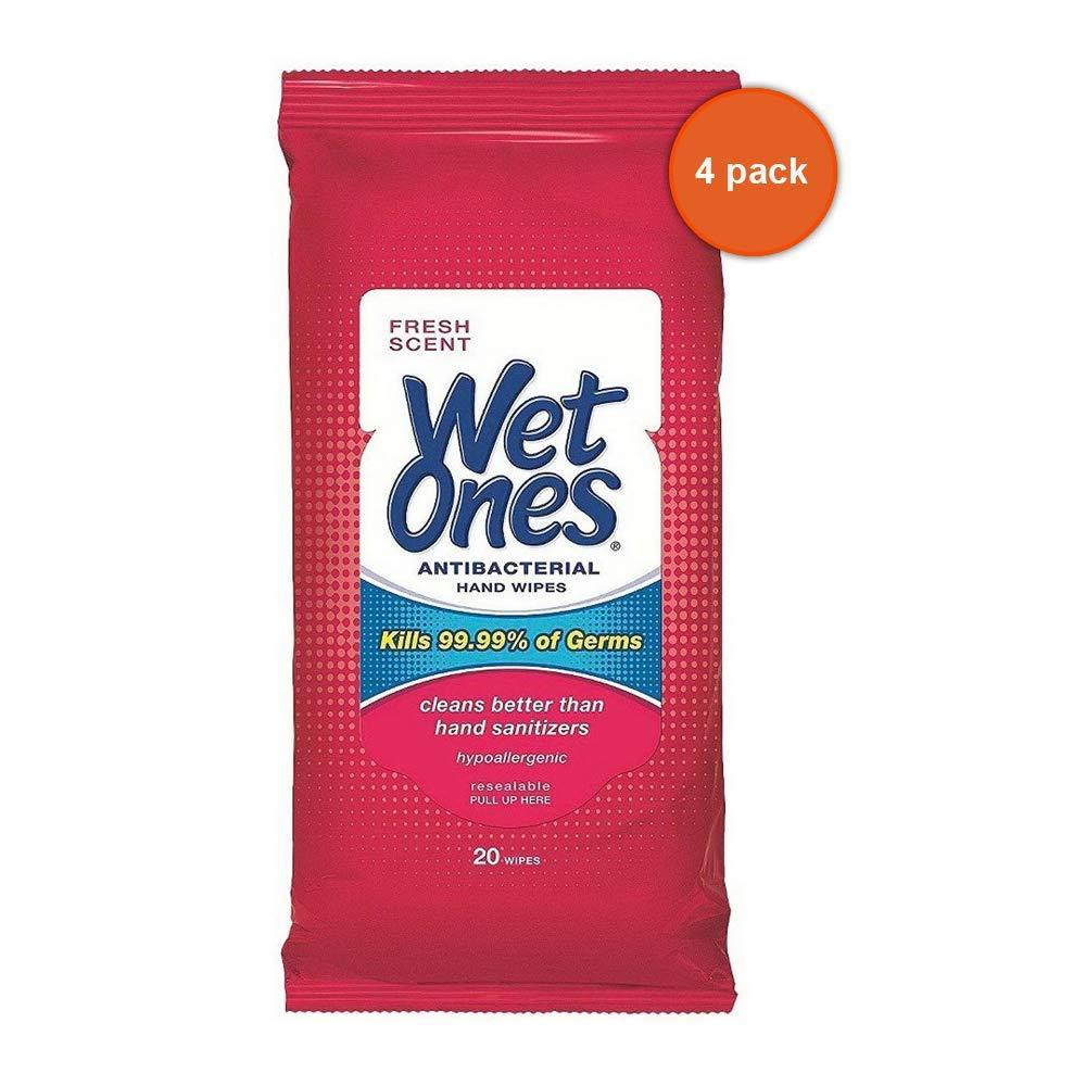 WET ONES Antibacterial Hand Wipes Fresh Scent 20 ea (Pack of 4)