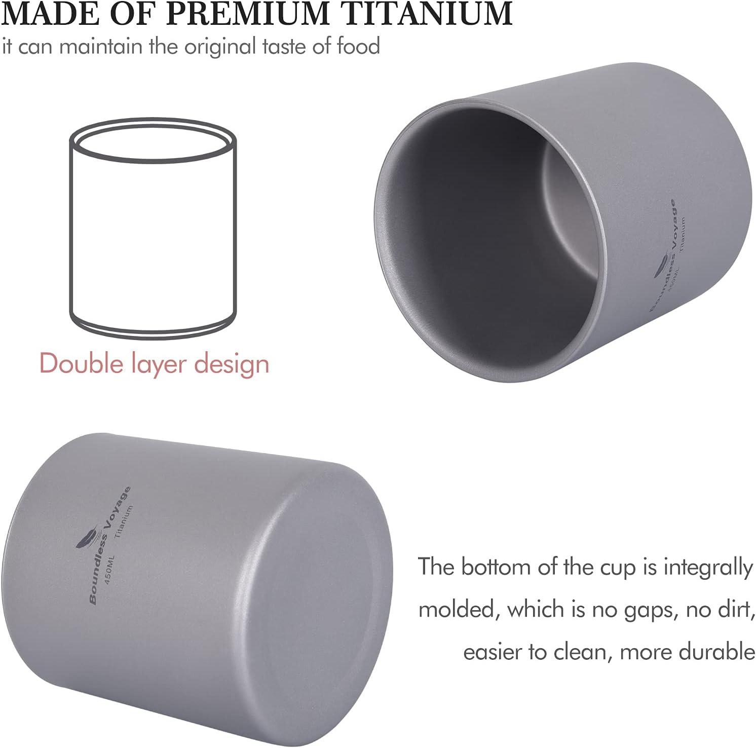 Boundless Voyage Titanium Cup Double-Layer Colorful Cup Camping Water Cup Tragbarer Reisebecher für Tee Wein Bier Fruchtsaft Ti3084D (Violett