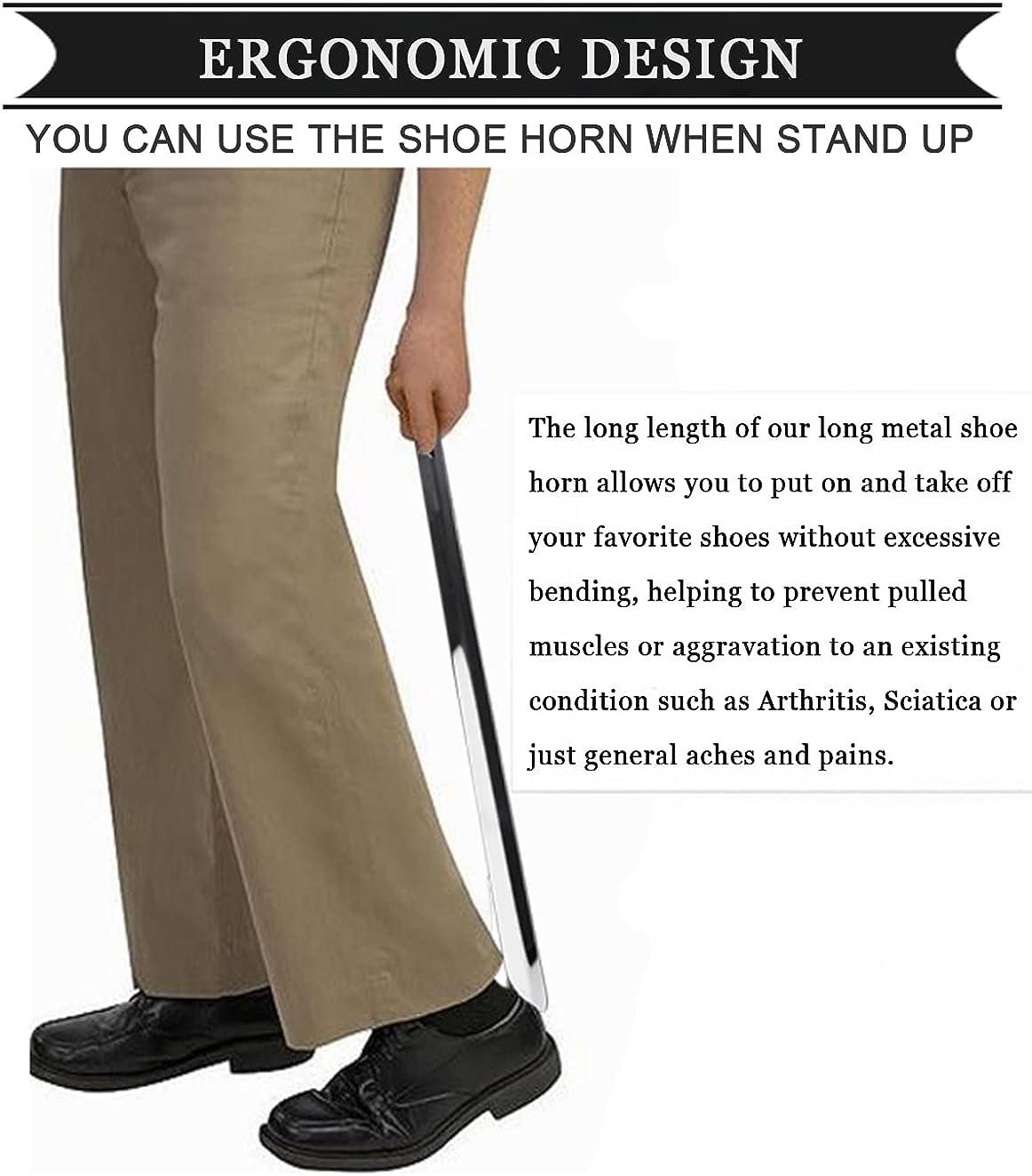 ACEBON Metal Shoe Horn Long Handle for Seniors, Heavy Duty 16 Inch Long