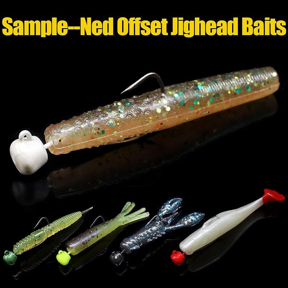 Ned-Rig-Finesse-Offset-Jig-Heads-Kit Weedless Mushroom EWG Wide Gap Ned  Hooks for Bass Fishing 1/15 oz-1.8g-25pack