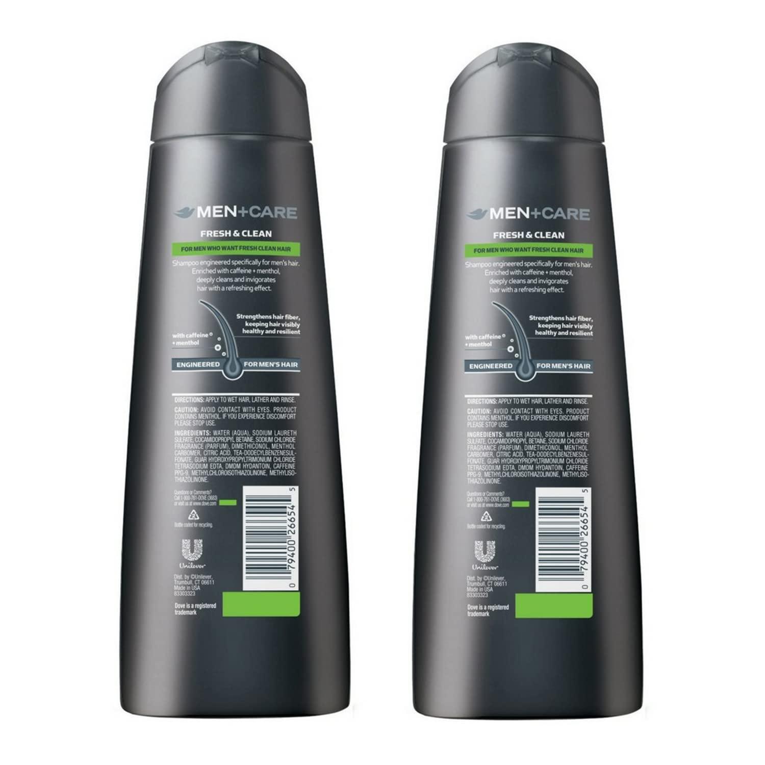 Dove Men+Care Fortifying 2 in 1 Shampoo and Conditioner, Fresh and Clean  for Normal to Oily Hair with Caffeine and Menthol to Help Strengthen &  Nourish Hair, 12 fl oz, Pack of 2
