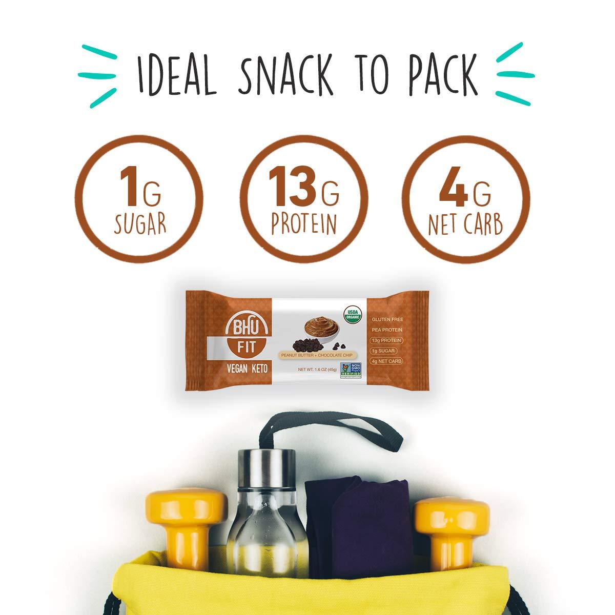 BHU Fit Vegan Protein Bars Organic Keto Snack Low Carb & Sugar