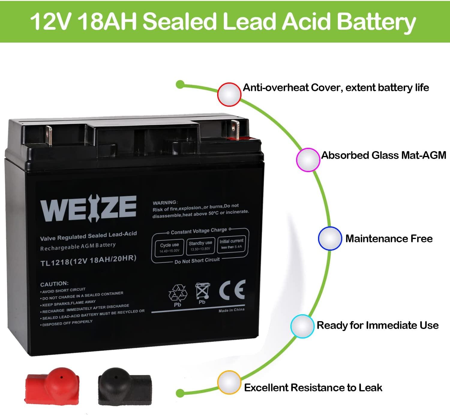 Weize 12V 18AH Battery Sealed Lead Acid Rechargeable SLA AGM