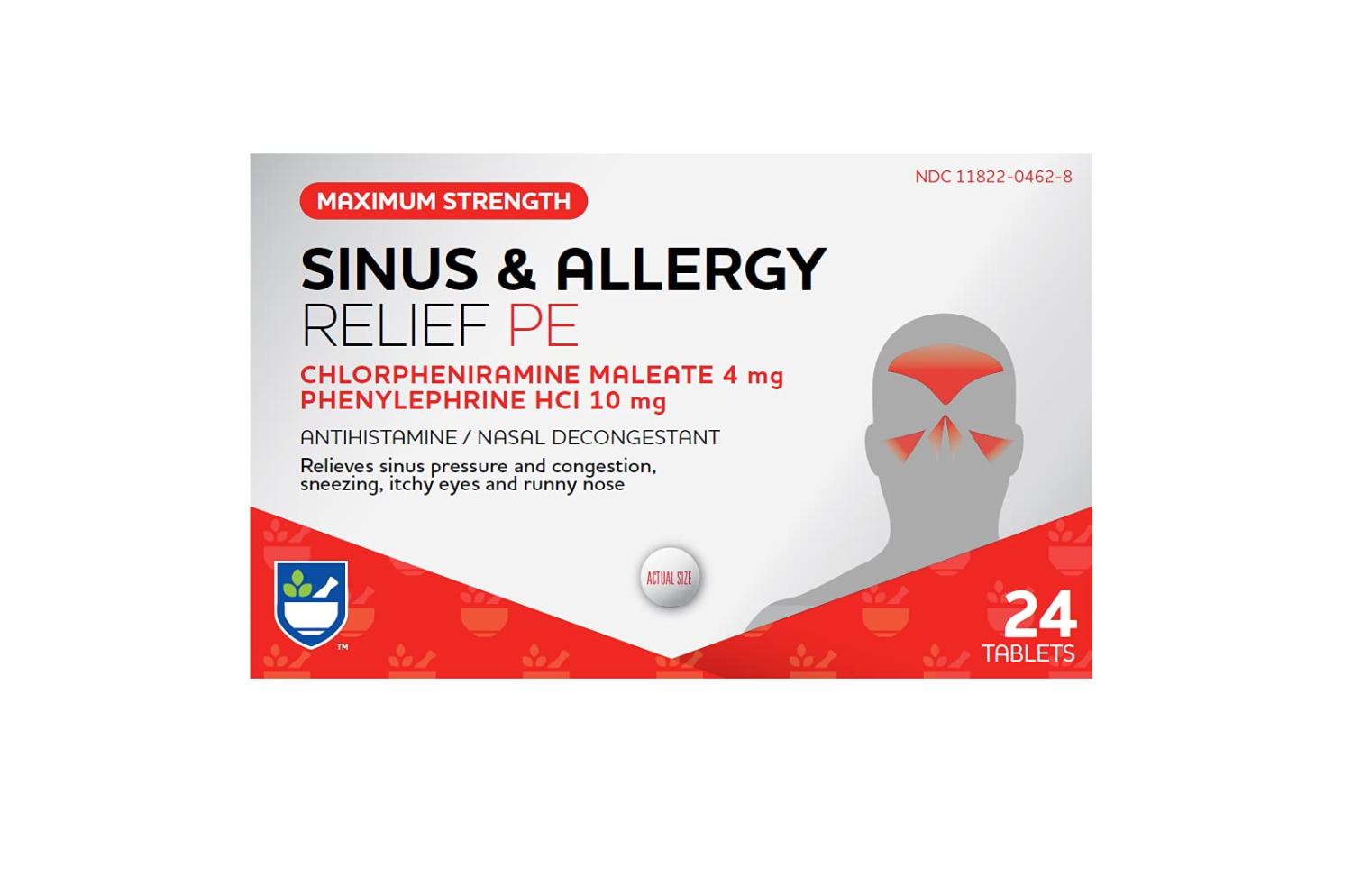 Rite Aid Sinus & Allergy Relief PE Tablets, Maximum Strength 24 Count
