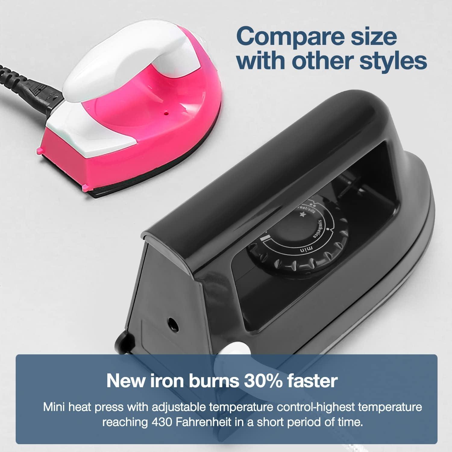 Hommtina Mini Iron Craft, Portable Iron Mini Heat Press for DIY T-Shirt Shoe Bag Vinyl Projects Portable Heating Transfer Iron (Black), Size: Small
