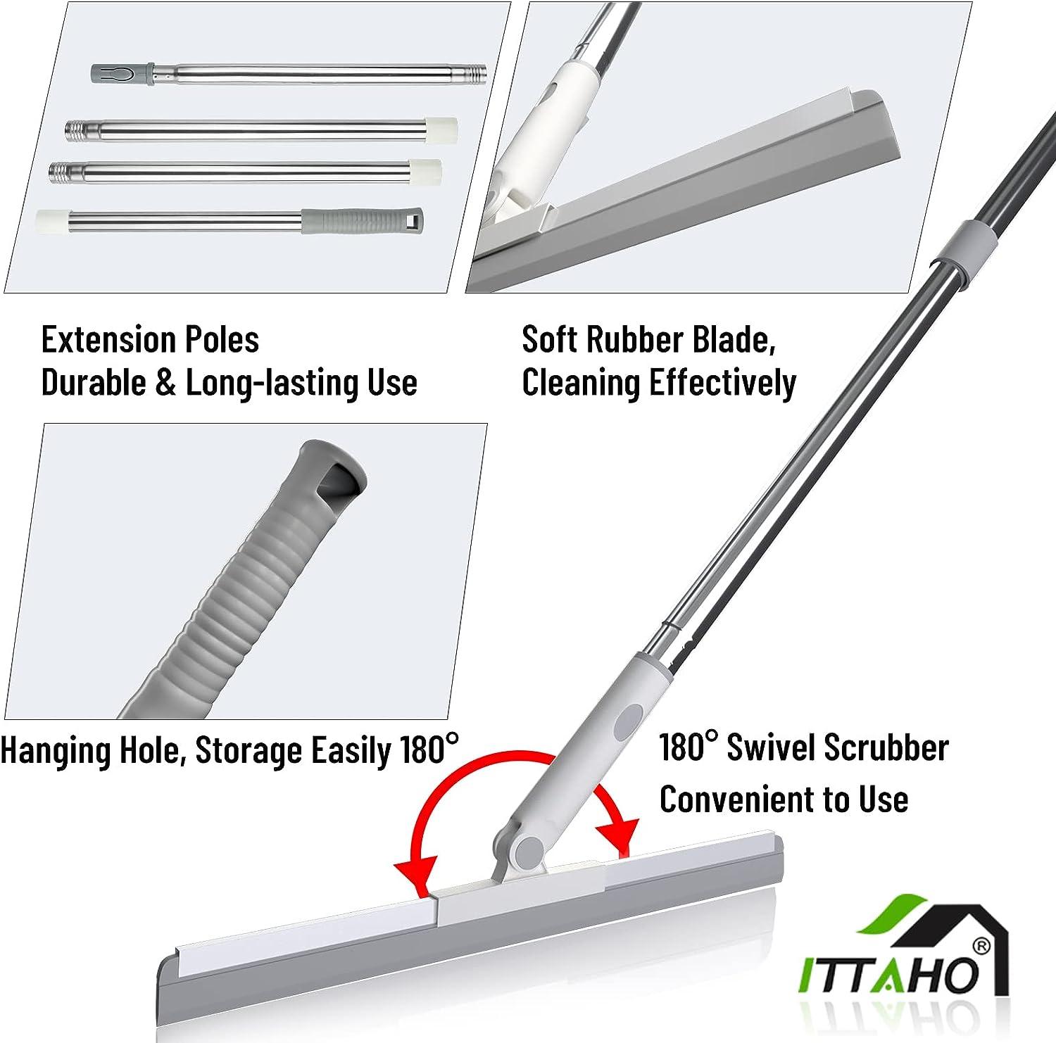 ITTAHO Floor Squeegee with Adjustable Long Handle, Remove Water Cleaning  Silicone Broom Scrubber for Shower Tile, Floor Surface, Pet Hair, Garage,  Household Glass, Window, Concrete Floor