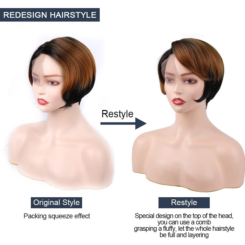 Short Pixie Cut Wig Straight Hair Short Wigs for Black Women Synthetic Ombre Gold Blonde Short