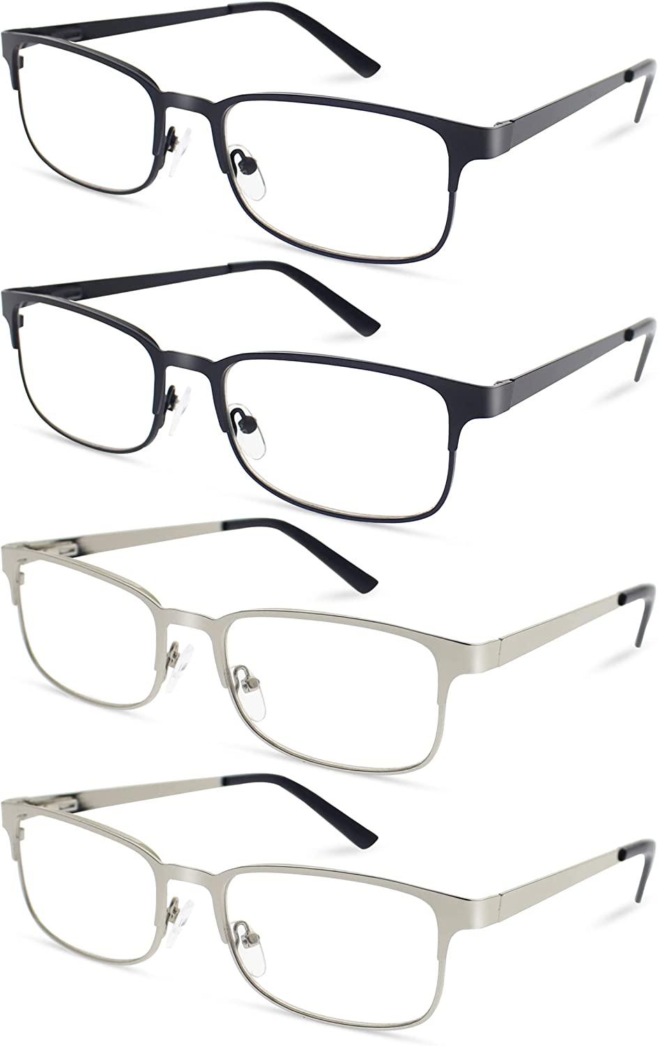 Men's Reading Glasses 4 Pack Comfort Readers with Flexible Spring