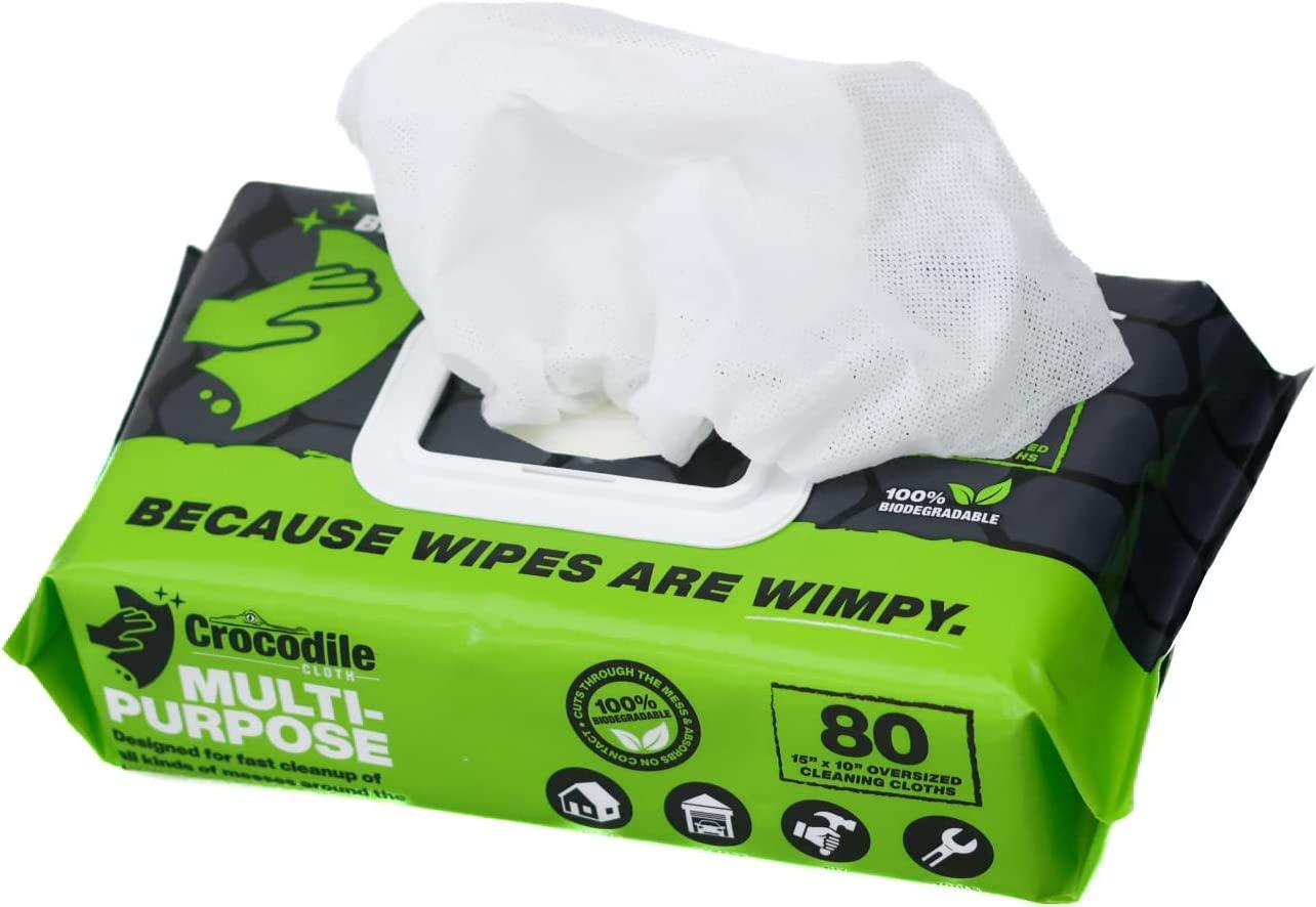 Crocodile Cloth Multi-Purpose Household Cleaning Wipes - The Stronger  Easier Way To Clean Grease, Dirt, Dust, Grime, & Glue From Hands, Tables,  and More - 80 Oversized, Heavy-Duty Biodegradable Wipes 80 Count (