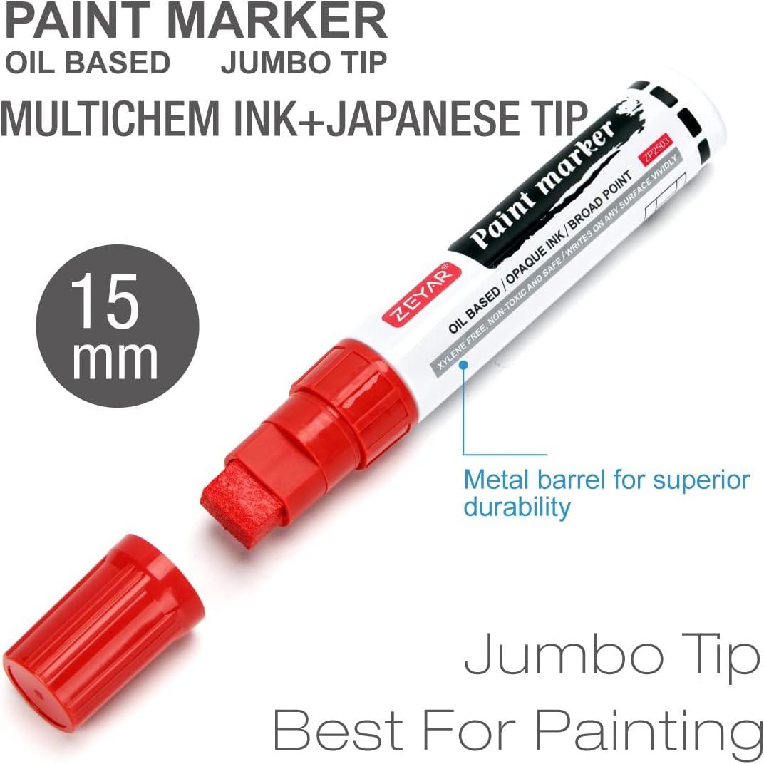 ZEYAR Permanent Marker Pens, Jumbo size, Aluminum Barrel, Set of 2, Premium Waterproof & Smear Proof Markers, Quick Drying, Writes on Most Surfaces