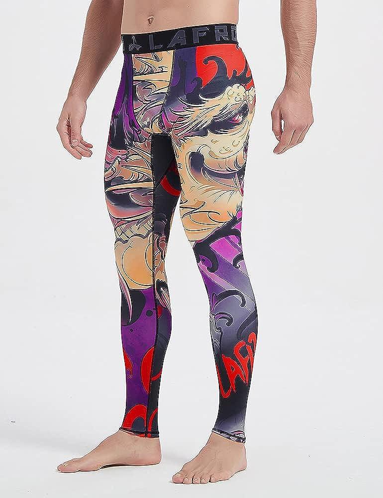 LAFROI Men's Quick Dry Cool Compression Fit Tights Leggings WaistbandYSK08 Blood Moon Small