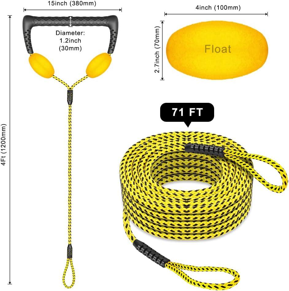 Water Ski Rope, Waterboard Rope, Soft Rubber Handle with 2 Floats, 2