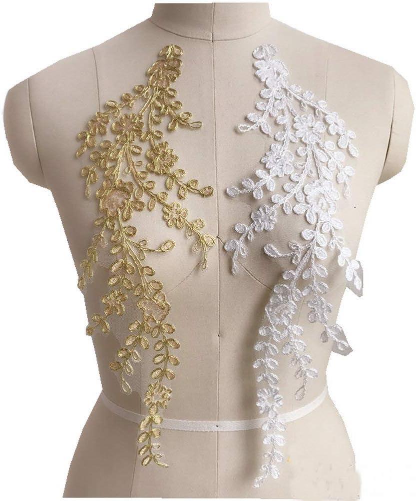 TATEELY 1 Pairs Gold Leaf Lace Flower Applique for Wedding Dress DIY Material Sew On Embroidered Patches Accessories Clothing Decoration (White) TATEELY 1 Pairs Gold Leaf Lace Flower Applique for Wedding Dress DIY Material Sew On Embroidered Patches Accessories Clothing Decoration (White)