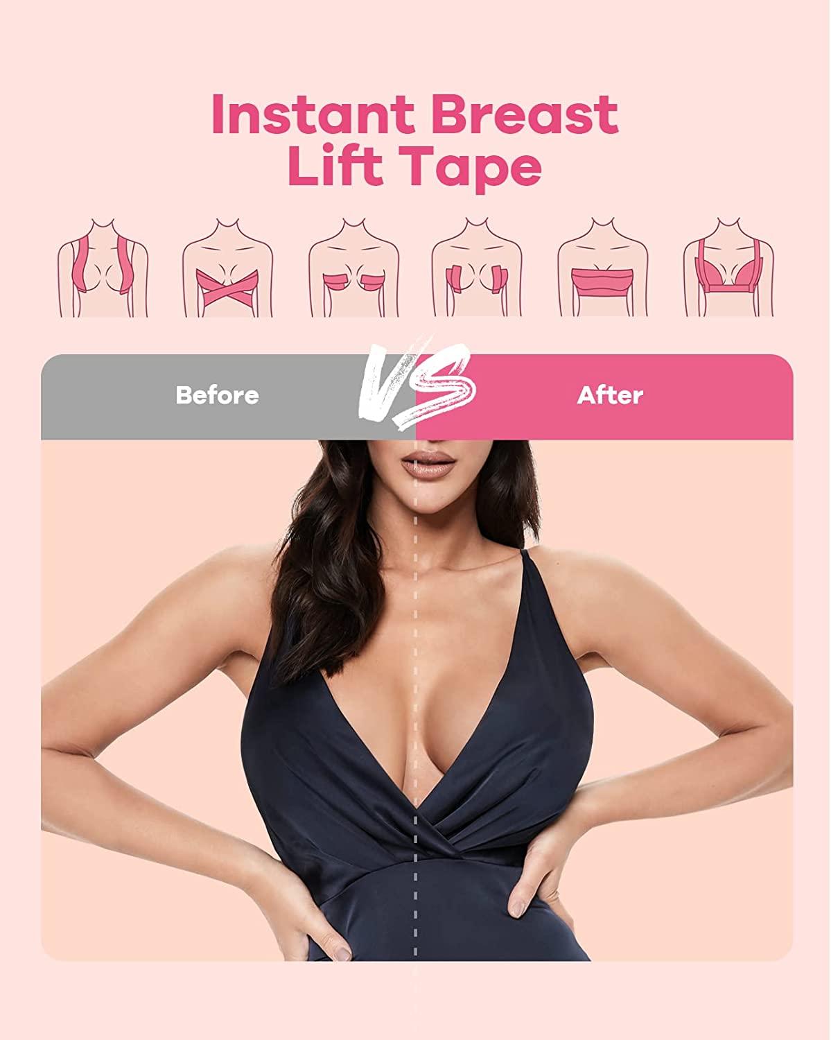 Breast Tape, BearKig Breast Lift Tape for A-E Cup Large Breast, Breathable  Push Up Tape, Waterproof & Sweatproof Body Tape for Breast Lift, Used Along  with Reusable Soft Silicone Covers