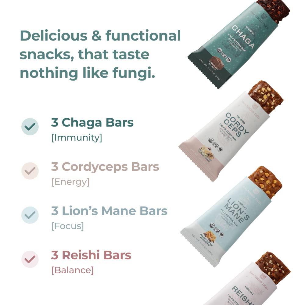 Functional Mushroom Protein Bars Full Dose (1500mg) Lions Mane, Chaga