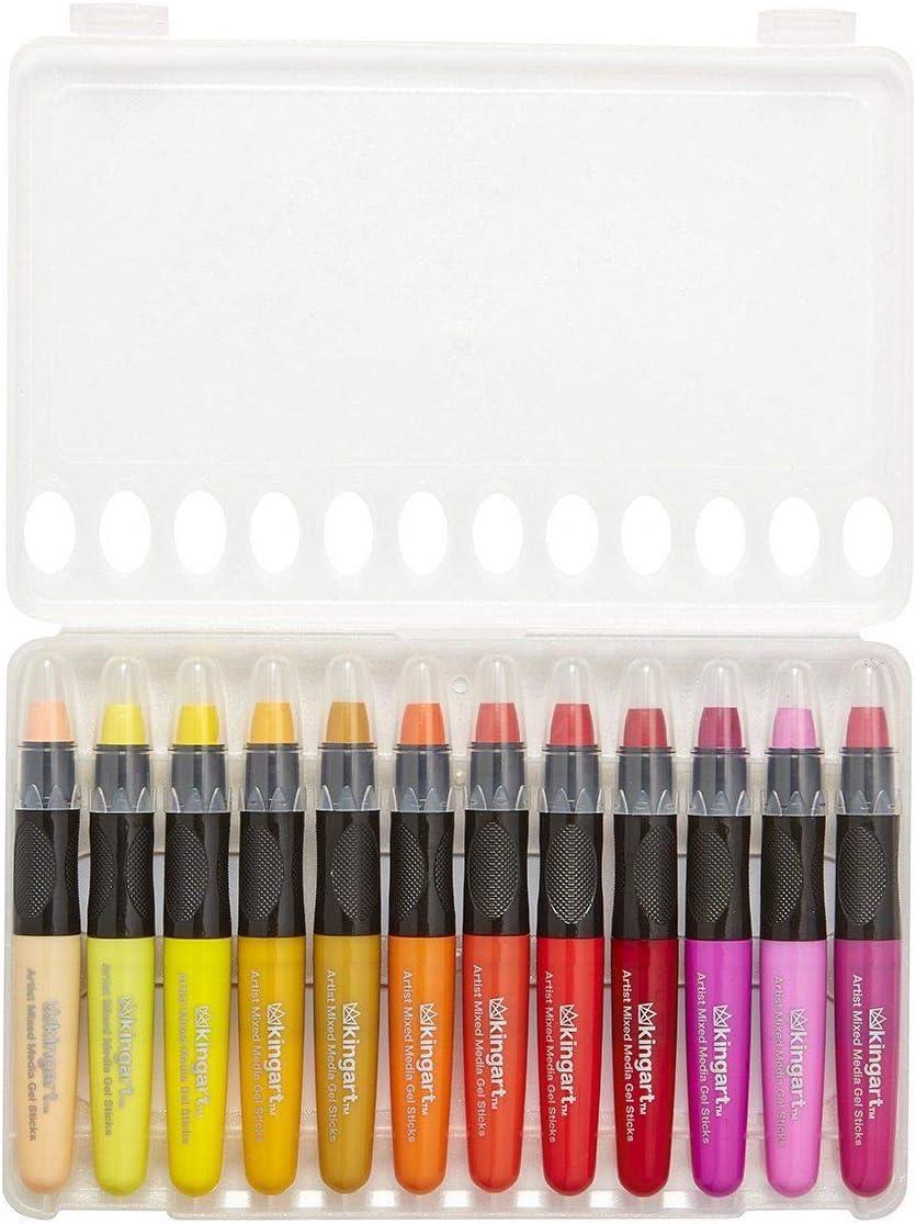 KINGART 582-12z Primaire GEL STICK Set, Artist Pigment Crayons, 12 primaire kleuren, wateroplosbaar, romig en geurloos, gebruik op papier, hout, canvas en meer