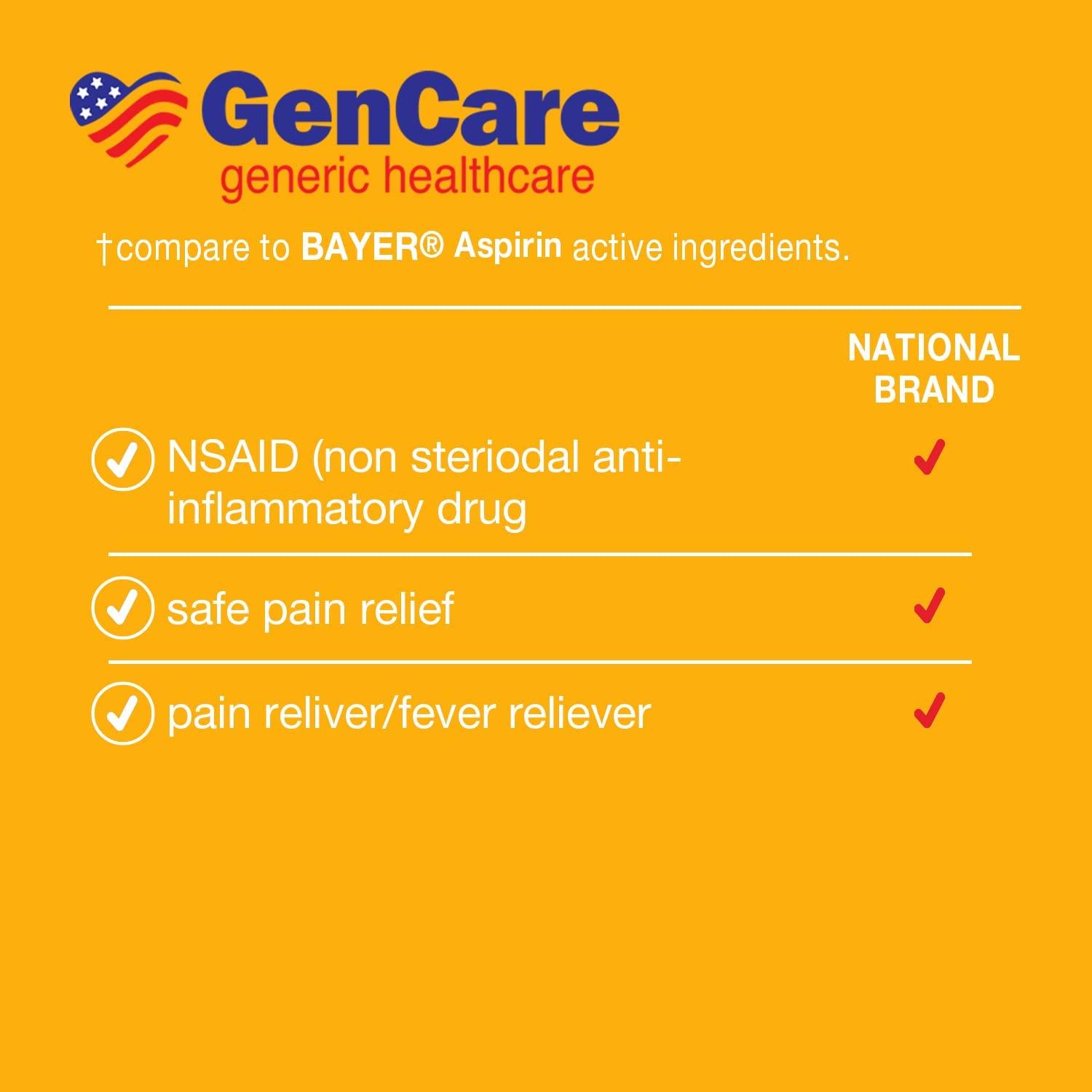 GenCare 81mg Aspirin Pain Reliever 500 Coated Tablets Low Dose