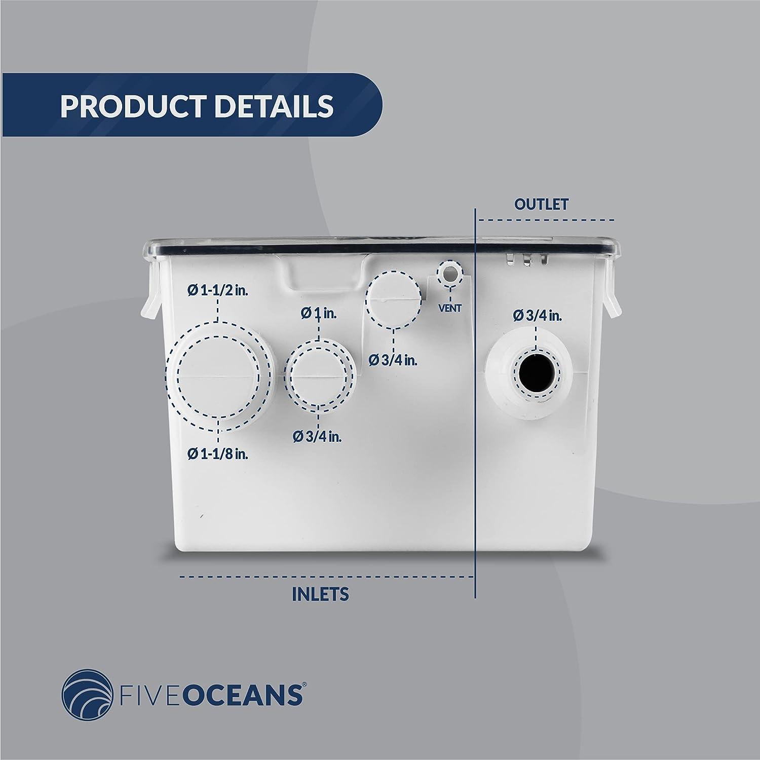 Five Oceans 750 GPH 12V Shower Sump Pump Drain System Kit with Multiple ...