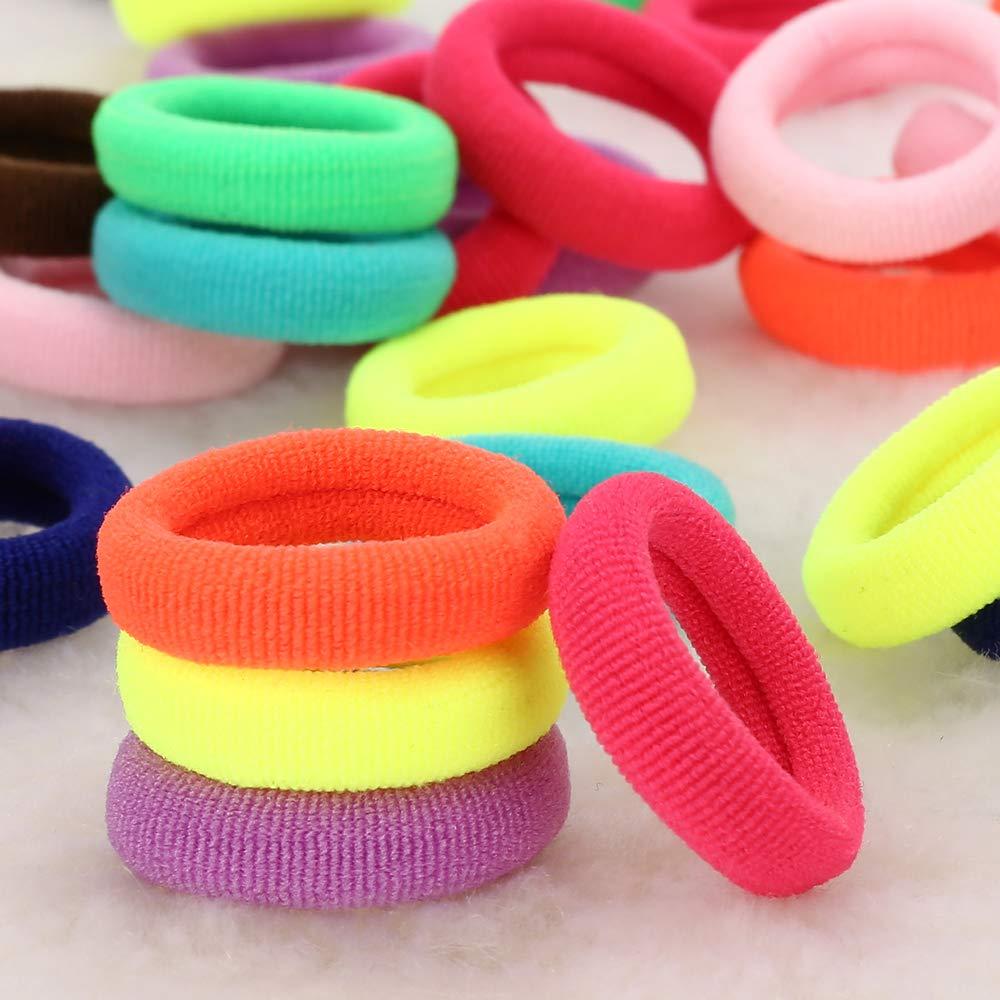 100PCS Cotton Baby Hair Ties – Soft Toddler Ponytail Holders Hair Elastics  - Mini Toddler Hair Bands –for Infants Girls Kids, 1 Inch in Diameter, 10  Colors, by BAOLI Colorful (10 colors)