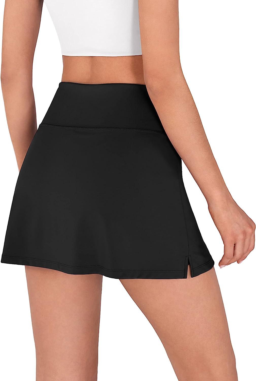 ODODOS Women's Athletic Tennis Skorts with Pockets Built-in Shorts Golf  Active Skirts for Sports Running Gym Training Black Small