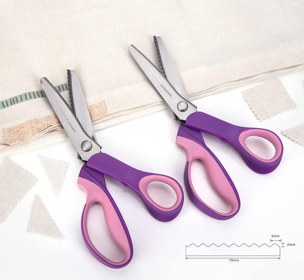 Pinking Shears Set (Pack of 2 PCS, Serrated & Scalloped edges) By Potamish  - Zig-zag Scissor for Fabric Leather & PPDer - Pinking Dressmaking Sewing