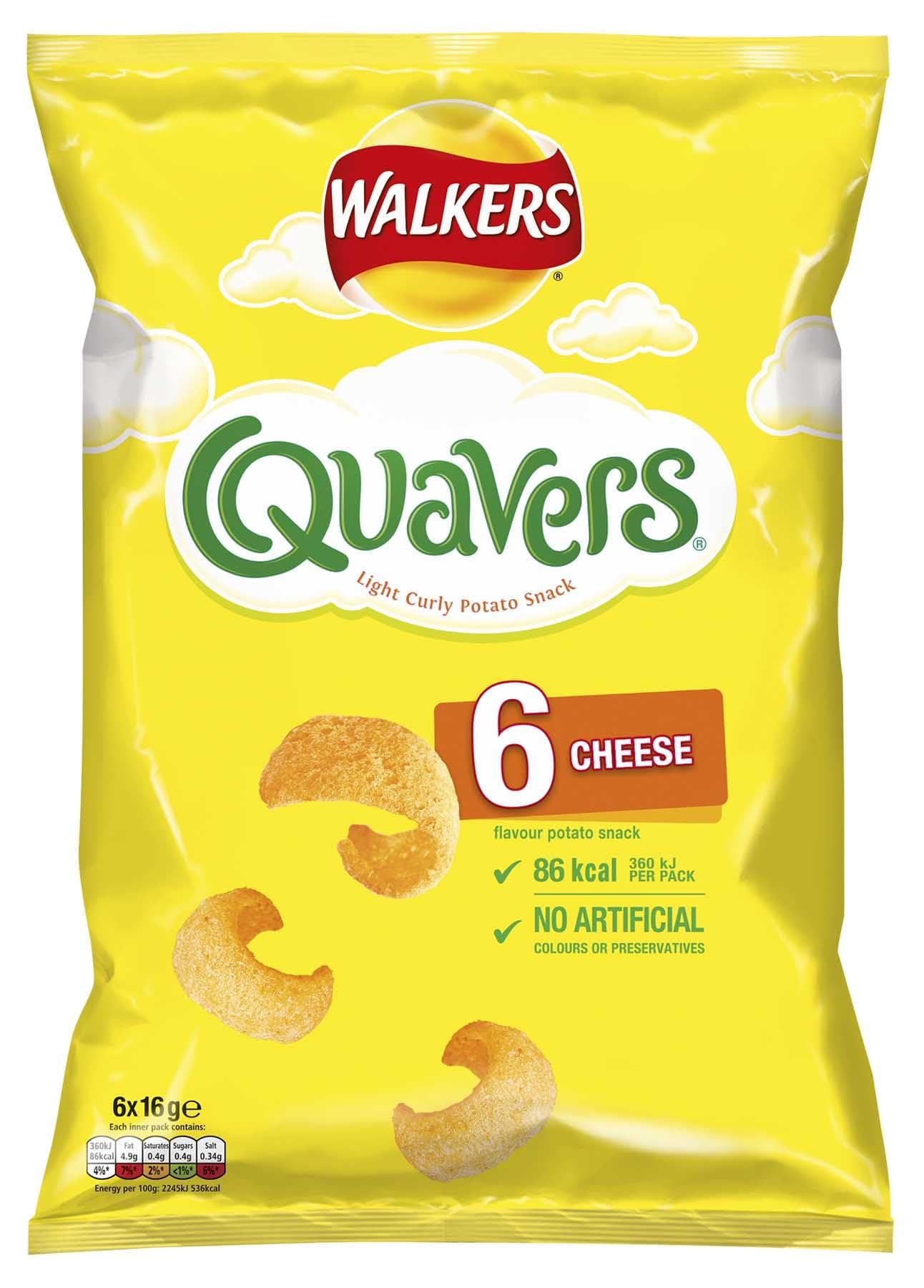 Walkers Quavers Cheese Multipack Crisps 6 x 16g (12Packs)