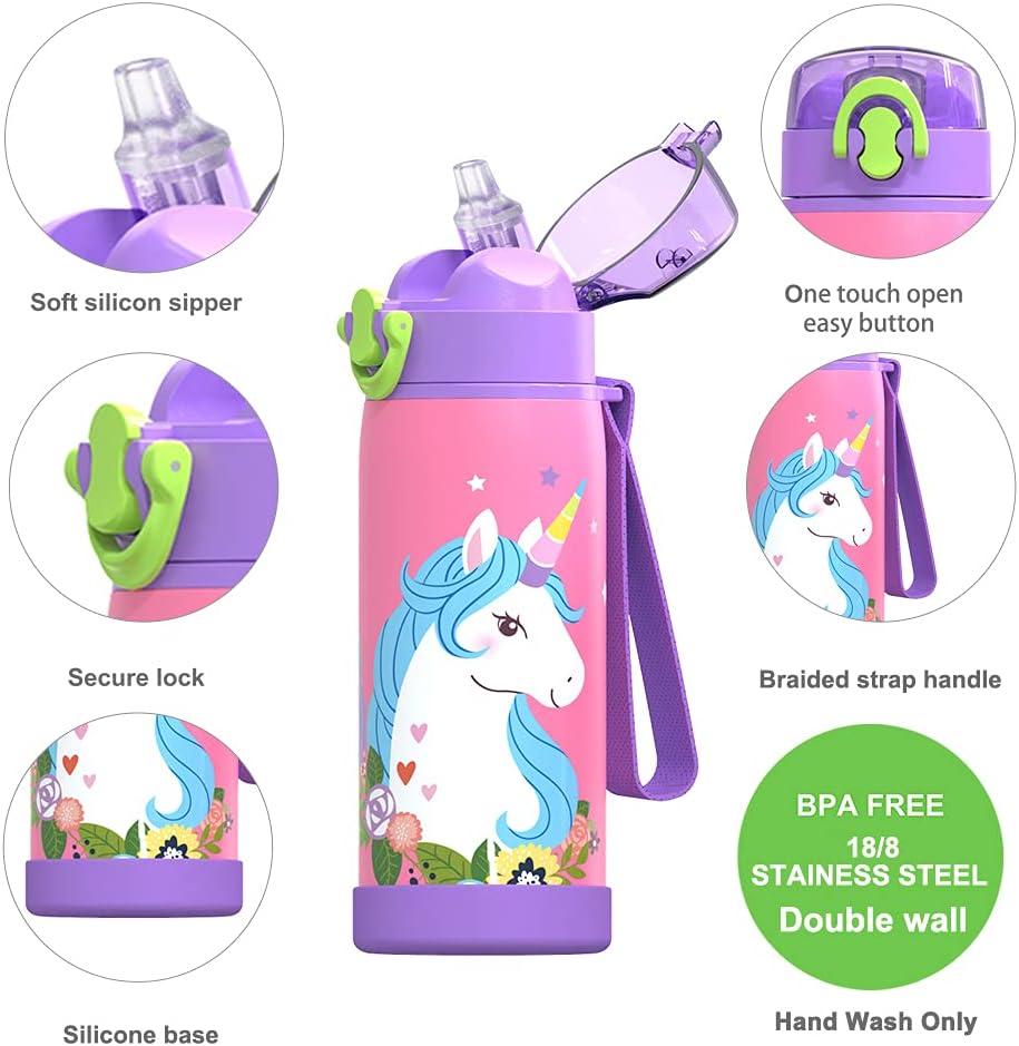 16 oz Insulated Water Bottle with Straw for Kids Durable Stainless