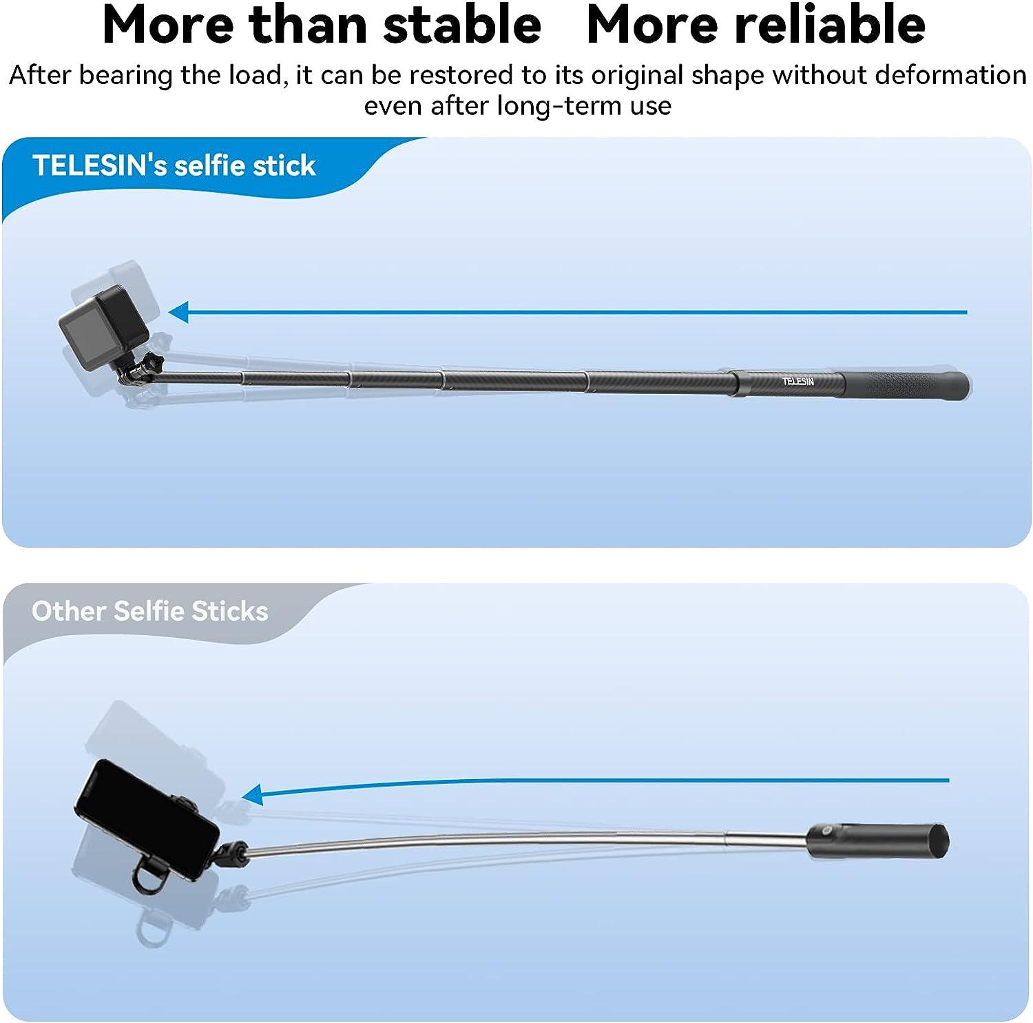 Bastone Selfie TELESIN 3m In Fibra Di Carbonio - Estendibile, Per GoPro, DJI, Insta360