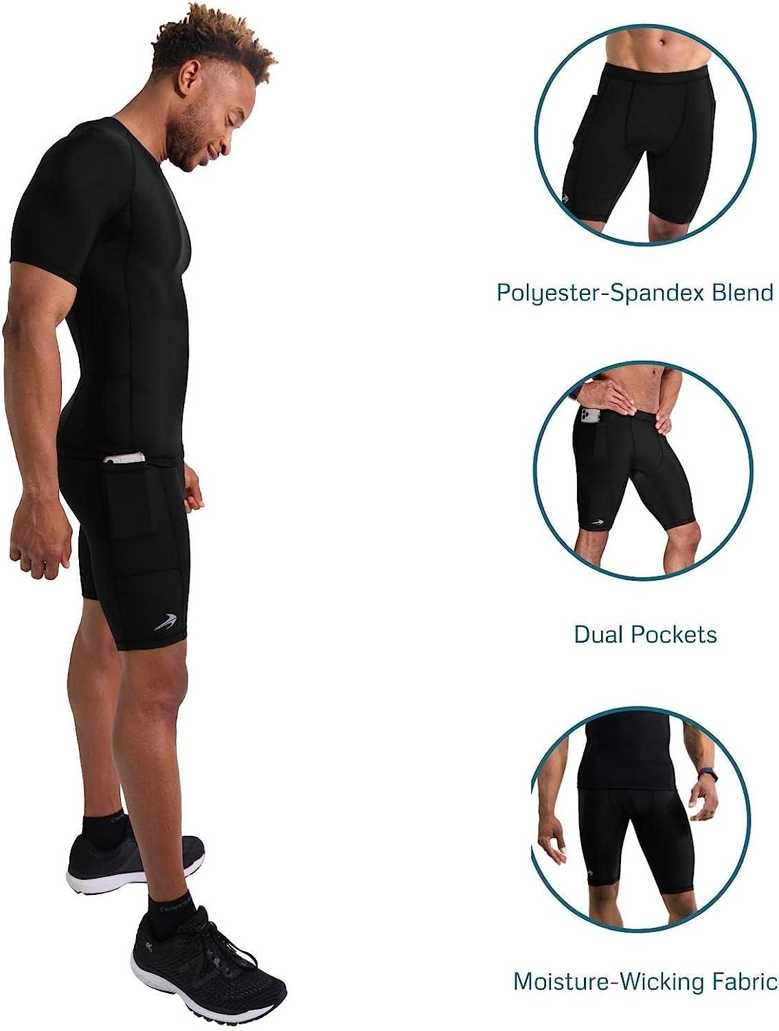 CompressionZ Compression Shorts Men with Pockets - Performance Sport  Spandex Compression Underwear 8 Black Performance Shorts X-Large