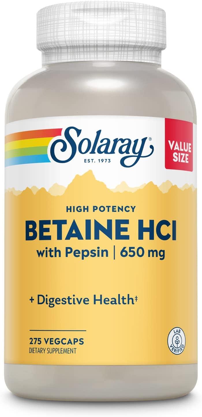 Solaray Betaine HCL with Pepsin, High Potency Hydrochloric Acid Formula