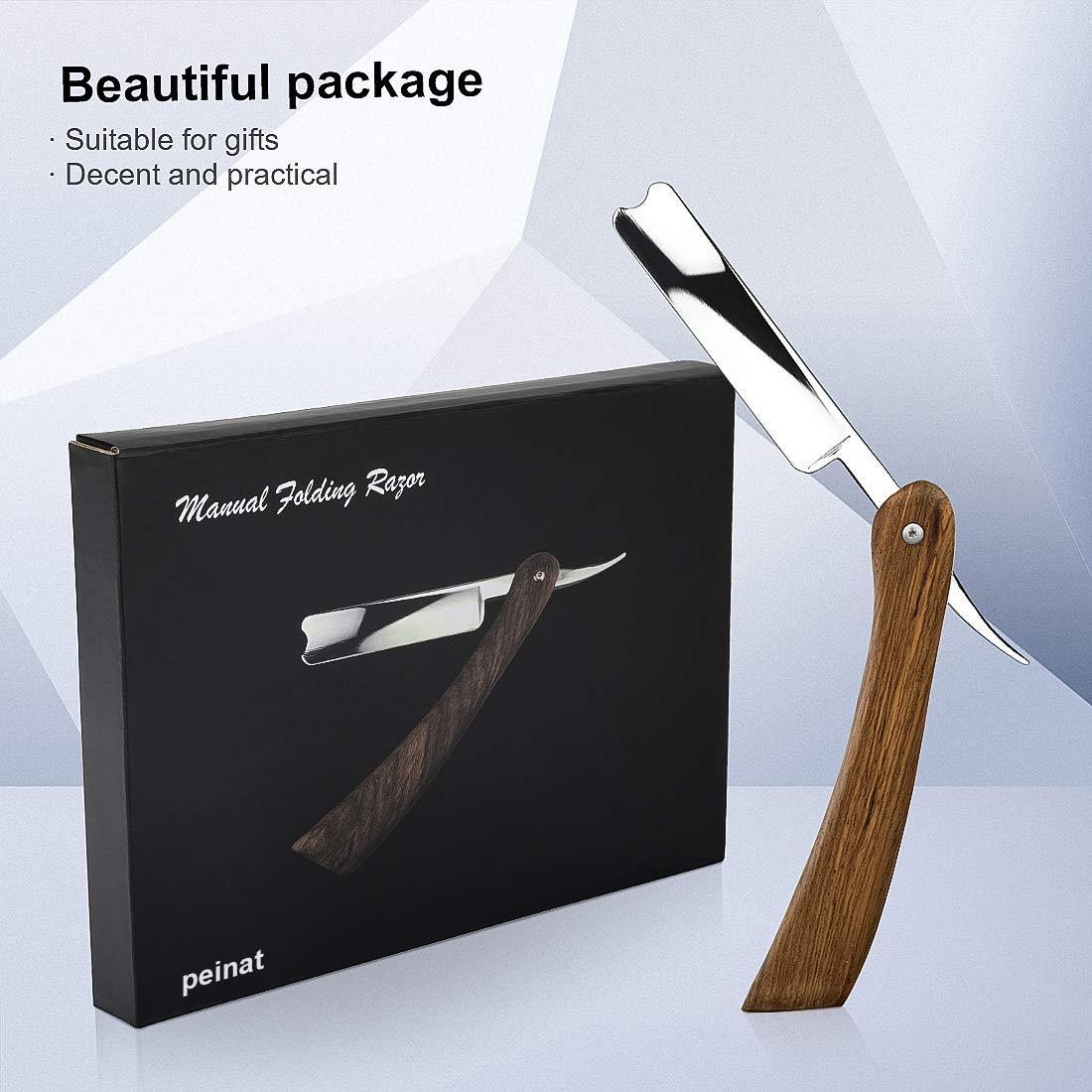 Peinat Straight Razor Kit Wooden Cutthroat Razor for Men, Stainless