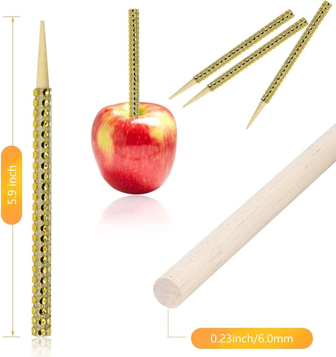 24 Pack Candy Apple Bamboo Sticks, Caramel Apple Wooden Bling Pointed  Skewers, Food Sticks for Rice Krispy Treats Cookie Pops Brownies Homemade  Corn Dogs with Glass Bag Glitter Ribbons Tie(Gold)