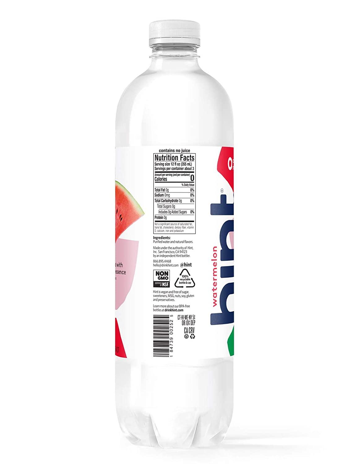 Hint Water Watermelon 1 Liter Bottles Pack of 12 Zero Sugar, Zero