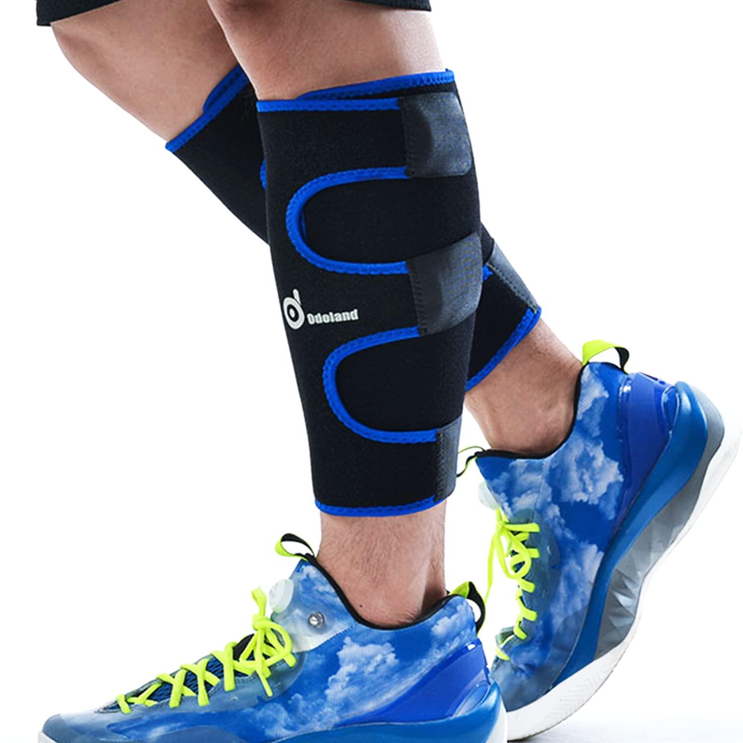 Odoland Calf Compression Sleeve Calf Brace for Calf Pain Relief Strain  Sprain Tennis Leg and Calf Injury - Guard Leg and Adjustable Shin Splints  Support for Sport Recovery Fitness and Running #1 Blue