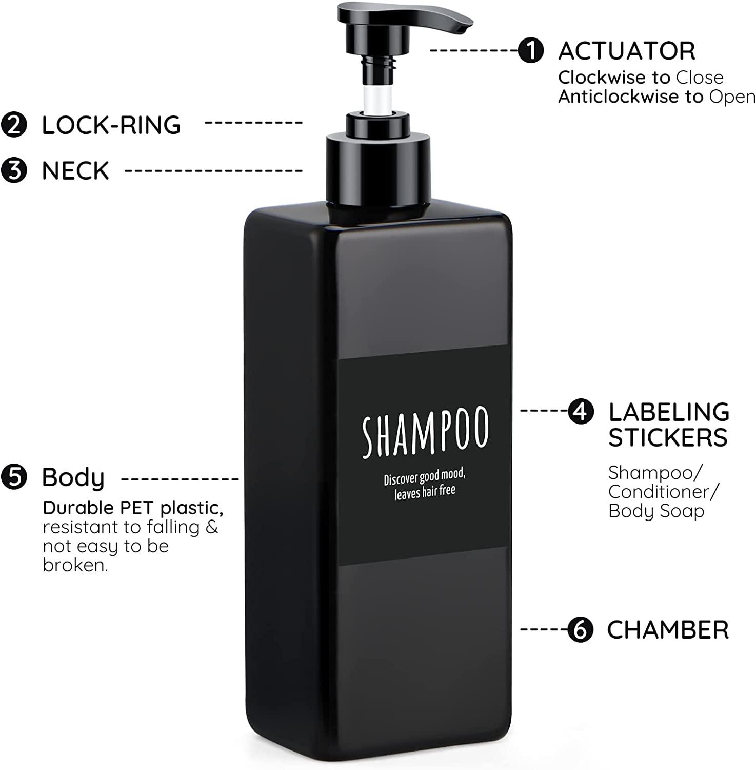 Segbeauty 3pcs 16.9oz Shower Refillable Dispenser Set with Labels Black