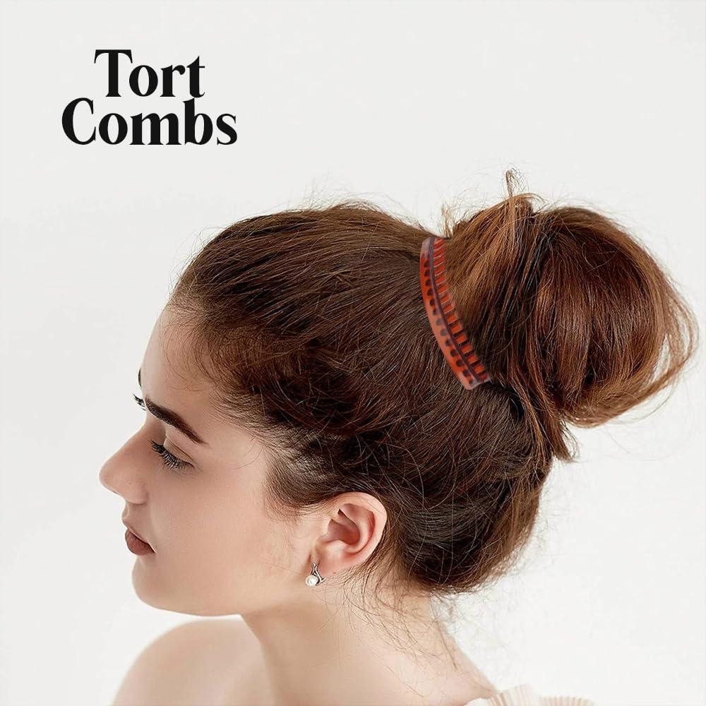 HD Novelty Set of 7cm Tort Plain Hair Combs Slides French Side - Main Image