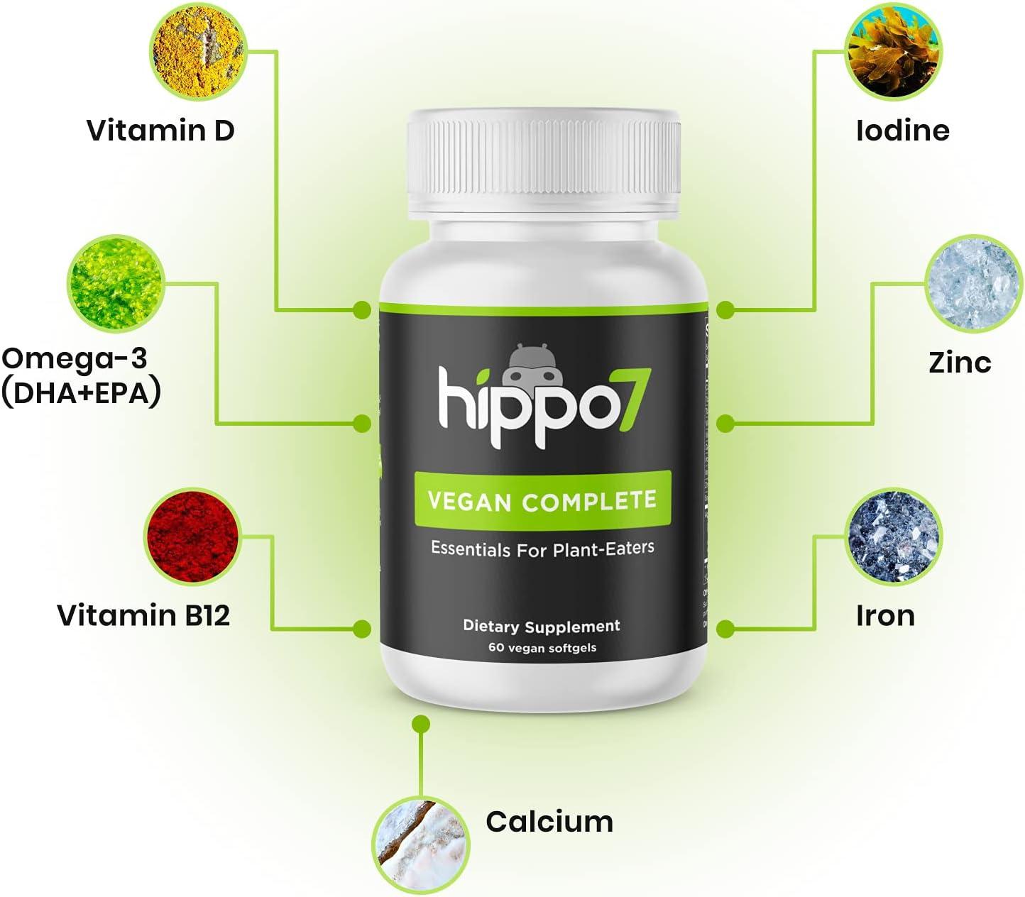 Hippo7 Vegan Complete Multivitamin Vitamin B12 Vitamin D Omega3 DHA
