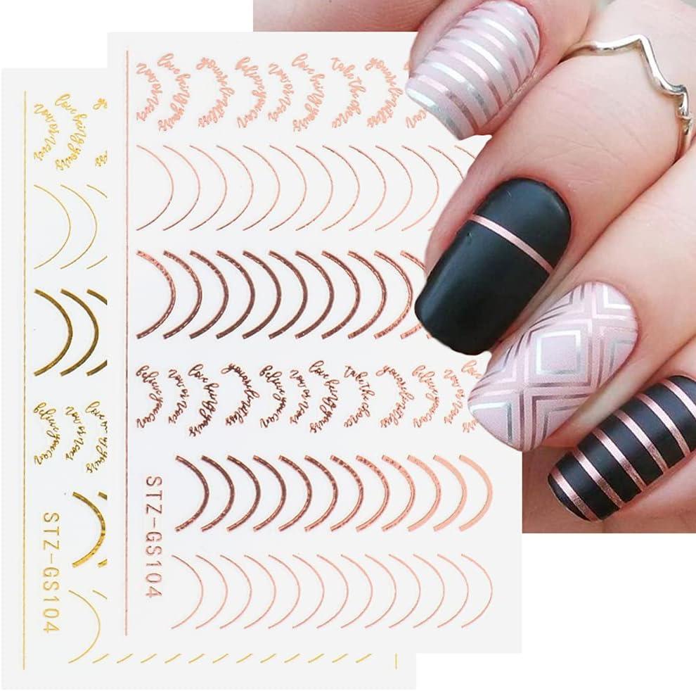 6 Sheets Gold Silver Curve Stripe Lines Nail Stickers Rose Gold Metallic  Line Self-Adhesive Nail Decals Striping Tape Nail Designs Nail Accessories  Nail Art Decorations 